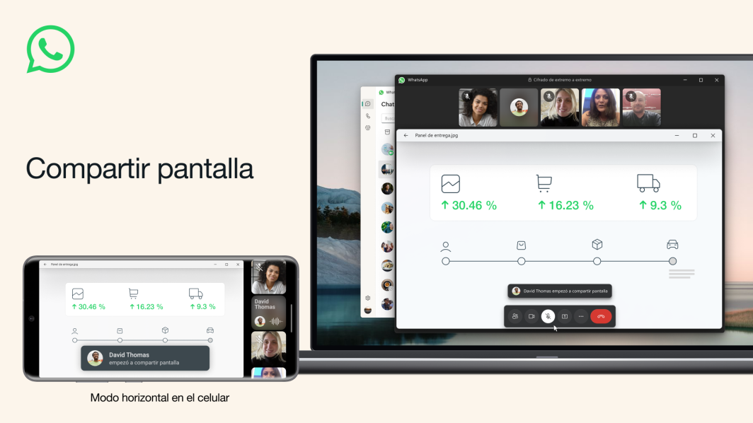 La función de compartir pantalla estará ubicada en el panel de opciones de la videollamada. (WhatsApp)