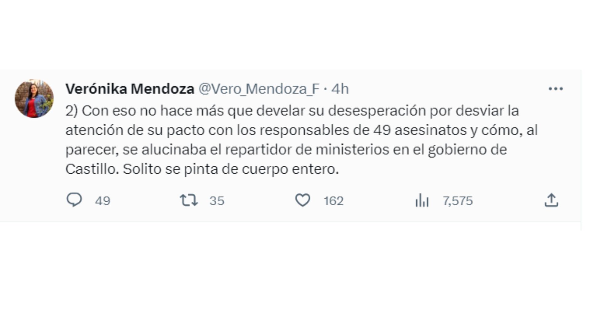 Verónika Mendoza niega que haya pedido cinco ministerios, según lo que afirmó Vladimir Cerrón| Twitter (Verónika Mendoza)