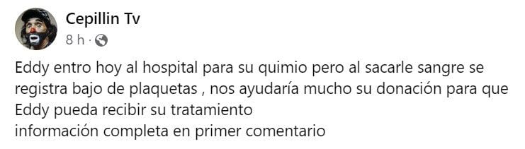 Ricardo Jr pidió apoyo para su hijo (Facebook/Cepillín TV)