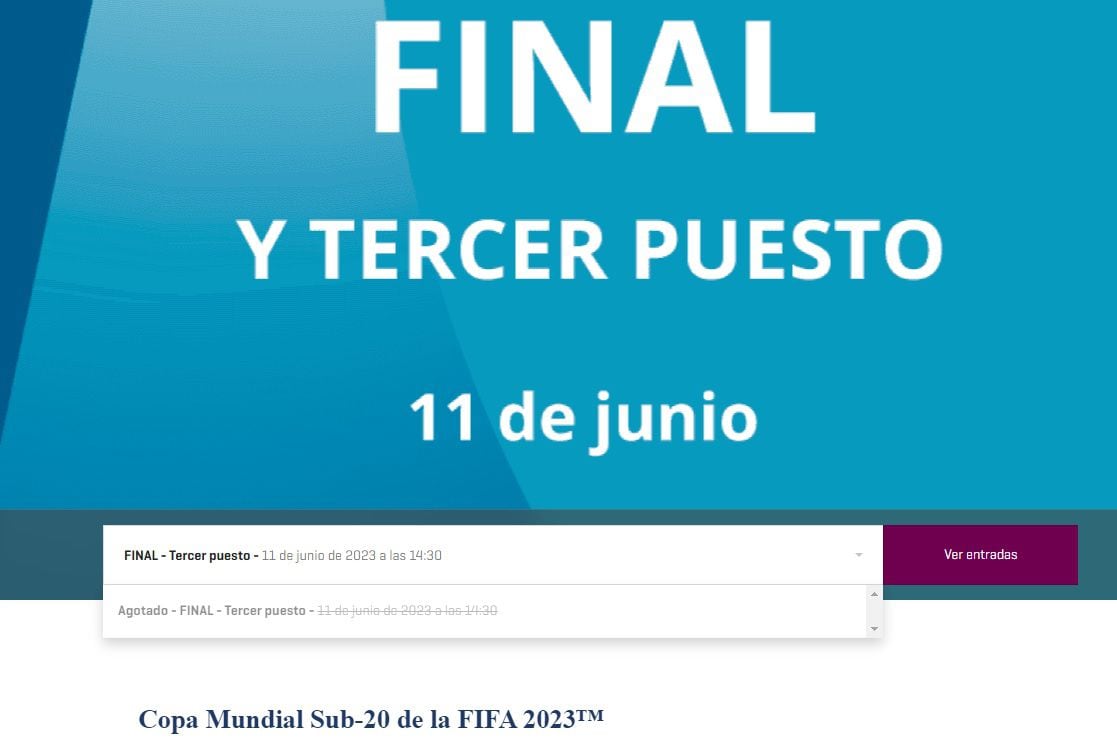 Mundial Sub 20 - entradas agotadas jornada final