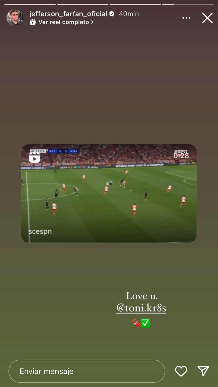 Jefferson Farfán y su reacción al pase de Toni Kroos para el gol de Vinicius en Real Madrid vs Bayern Munich por Champions League