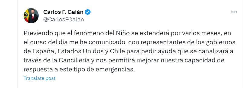 El mandatario capitalino habló de la solicitud de ayuda internacional ante la emergencia ambiental - créditos @CarlosFGalan/X