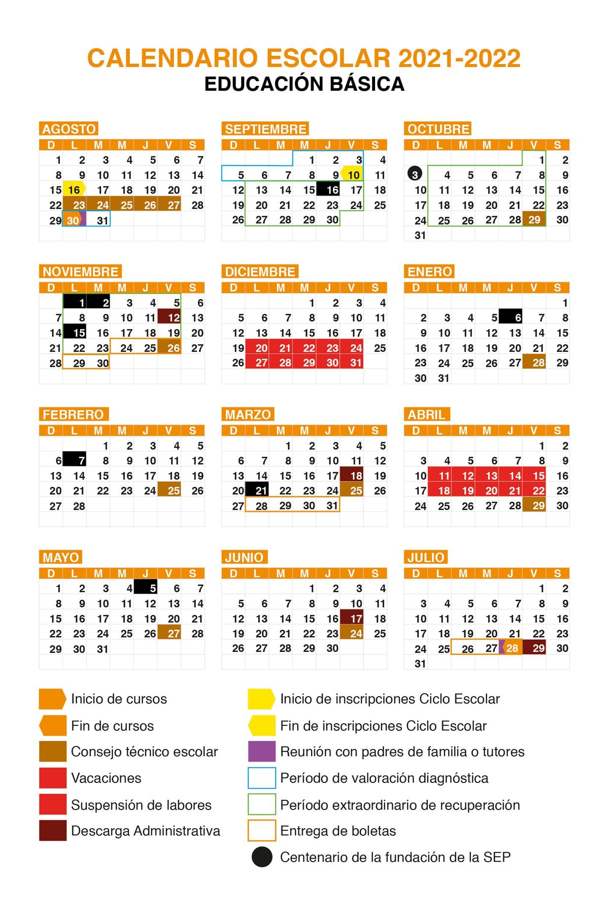 Calendario Escolar Períodos Vacacionales Del Ciclo 2021 2022 Infobae 0443