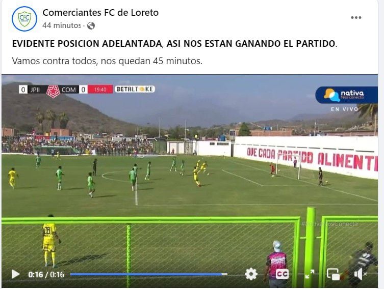 Comerciantes FC se pronunció en redes sociales sobre gol en posición adelantada convalidado a Juan Pablo II