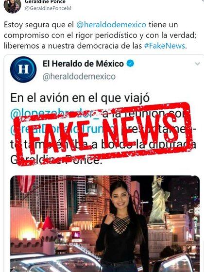 La diputada federal desminitió las insinuaciones del medio (Foto: Twitter / @GeraldinePonceM)