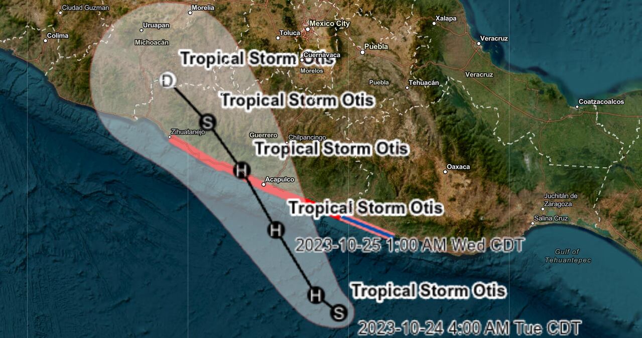 El Centro Nacional de Huracanes de EU monitorea la Tormenta Tropical Otis.