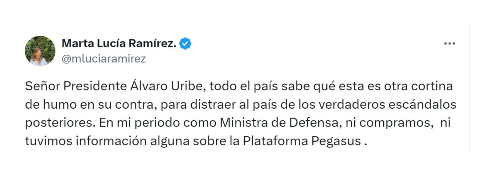 Con este mensaje, la exministra Marta Lucía Ramírez respondió a la petición del expresidente Álvaro Uribe a sus exfuncionarios - crédito @mluciaramirez/X