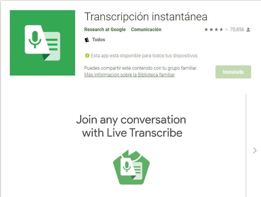 Instant transcription for Android