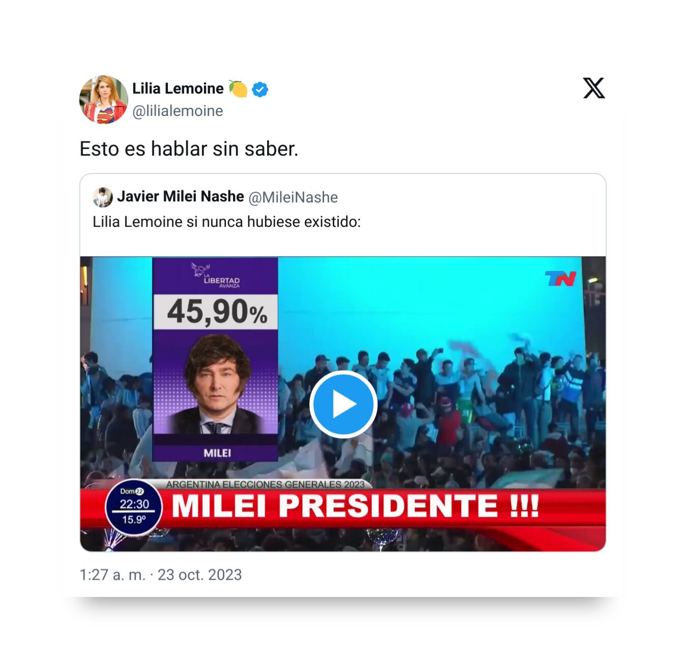 Lilia Lemoine se defendió de los que la acusan de ser una de las responsables de la derrota de Javier Milei frente a Sergio Massa