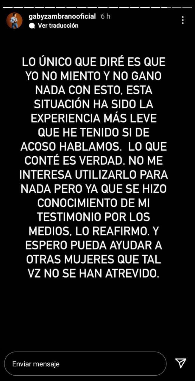 Gaby Zambrano defends herself against attacks. (Photo: Instagram)