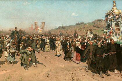 "Procesión de Pascua en la región de Kursk", (1880-1883), de Iliá Repin. Oleo sobre tela (280 x 175 cm), en la Galería Estatal Tretiakov
