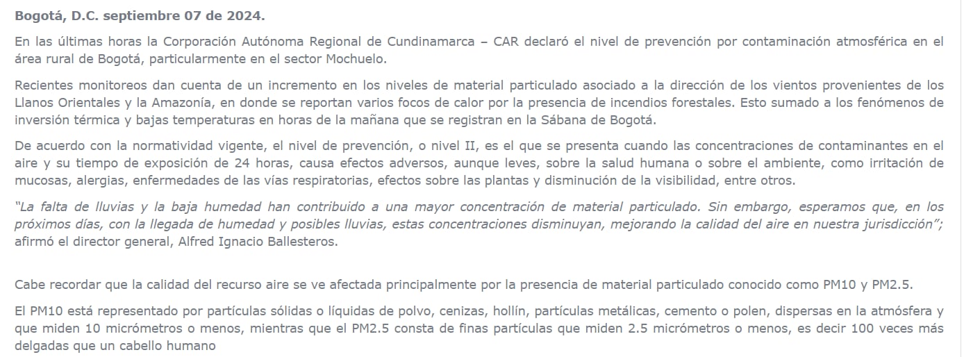 La CAR advierte que otros municipios como Soacha y Zipaquirá también están en alerta - crédito CAR Cundinamarca