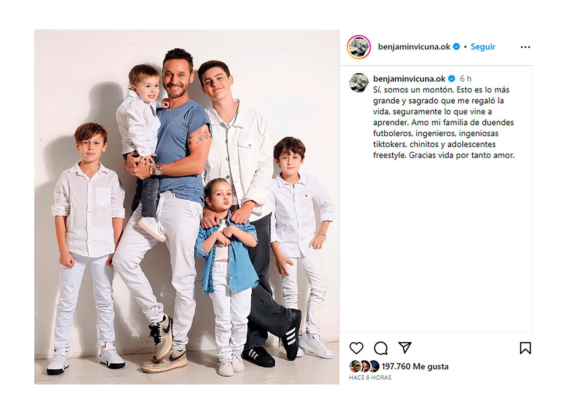 El tierno posteo de Benjamín Vicuña en Instagram