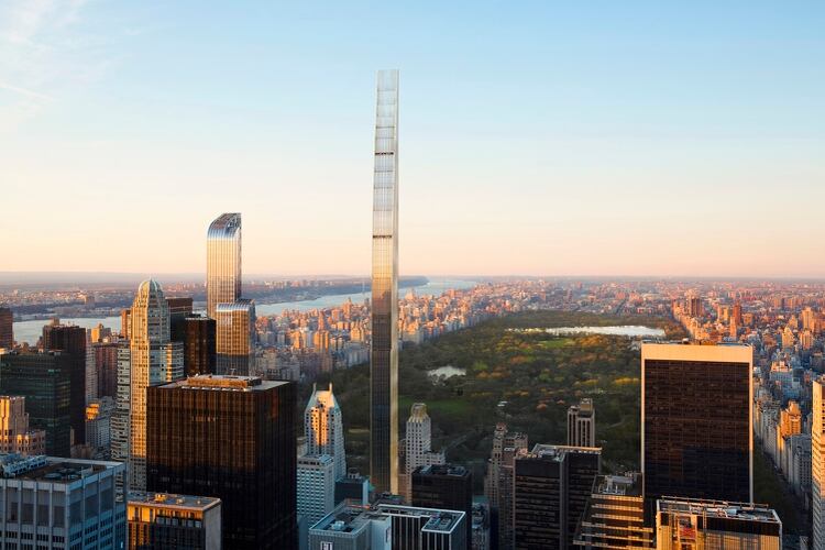 Se tratará del segundo edificio residencial más alto del hemisferio occidental, con una altura actual de 435 metros. Se emplaza sobre el Central Park, en Midtown Manhattan, 111 West 57 Street. Es el rascacielos más delgado del mundo y contará con 91 pisos (SHoP Architects)