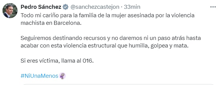 Mensaje del presidente del Gobierno, Pedro Sánchez (@sanchezcastejon/X)