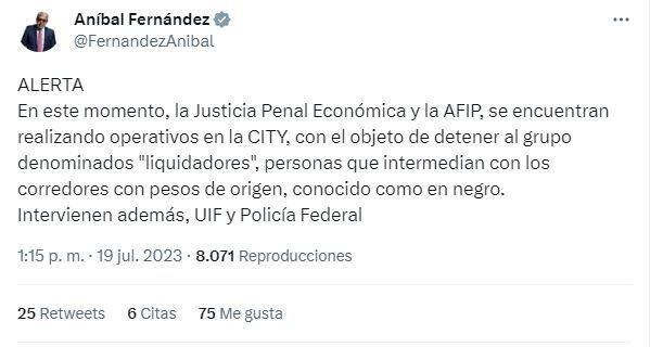 El tuit de Aníbal Fernández