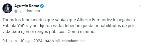 El diputado provincial impulsó la idea de que los funcionarios que hubieran encubierto el caso sean inhabilitados para ejercer cargos públicos (X: @agustinromm)