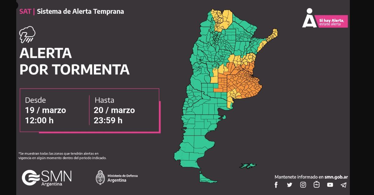 La advertencia por tormentas se extiende hasta la noche del miércoles