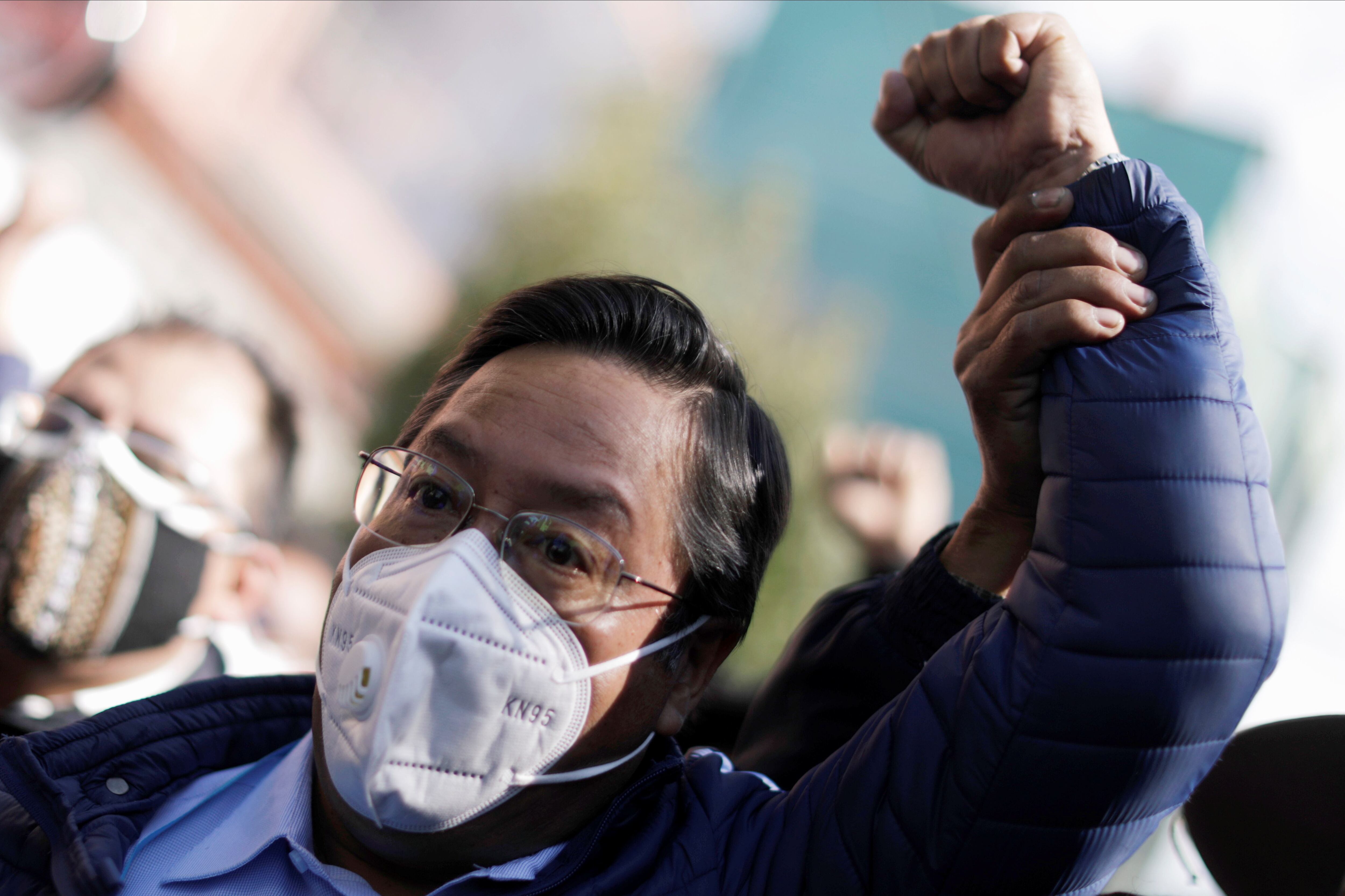 Luis Arce, Presidential candidate of the Movement to Socialism party (MAS), leaves the polling station after voting during Bolivia's presidential election in La Paz, Bolivia, October 18, 2020. REUTERS/Ueslei Marcelino