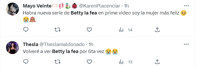 Usuarios peruanos felices por el regreso de Betty, La Fea luego de 20 años. (Twitter)