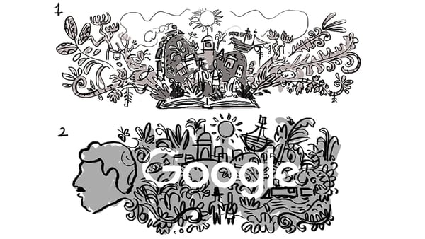 Borradores de los diseños del doodle con el que que Google celebra el nacimiento del escritor colombiano Gabriel García Márquez