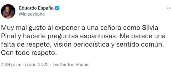 Eduardo España se pronunció en contra del video de De Primera Mano por exponer la salud de Silvia Pinal Foto: Twitter/@laloespana