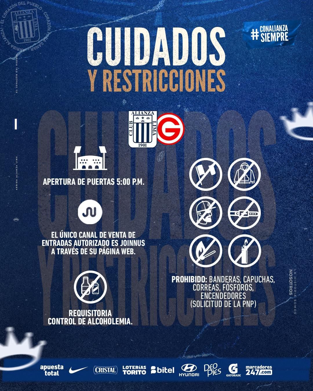 Cuidados y restricciones para el Alianza Lima vs Deportivo Garcilaso