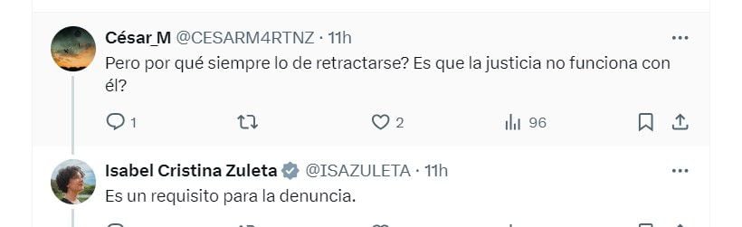 Isabel Zuleta le responde a un usuario de X que comentó si discusión con  Andrés Gury Rodríguez - crédito @ISAZULETA