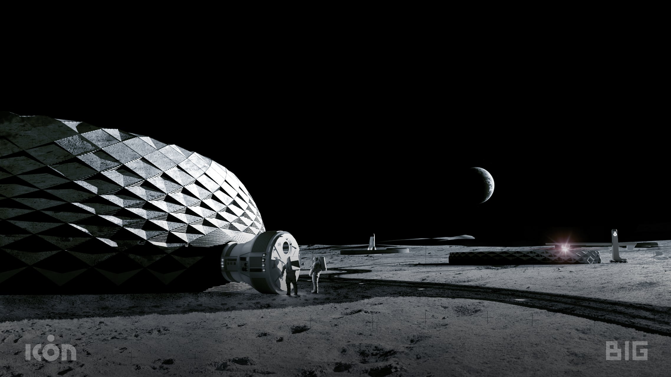 Representación de una base lunar construida con una impresora 3D (BIG Bjarke Ingels Group)