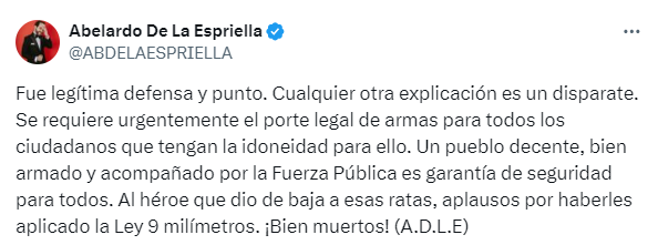 La propuesta de Abelardo de la Espriella fue apoyada por algunos sectores - crédito @ABDELAESPRIELLA/X