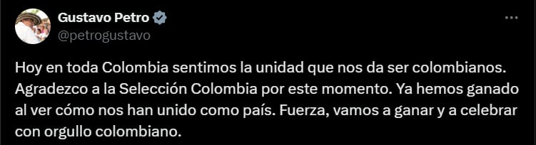 Presidente Petro sobre el partido de Colombia ante Argentina - crédito @petrogustavo/X