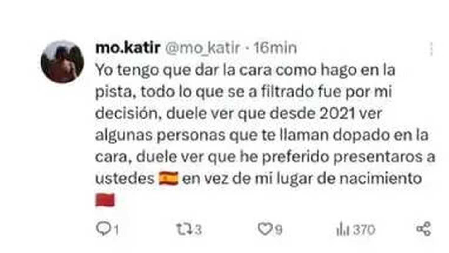 Post de Mo Katir en los que reacciona tras su suspensión (X)