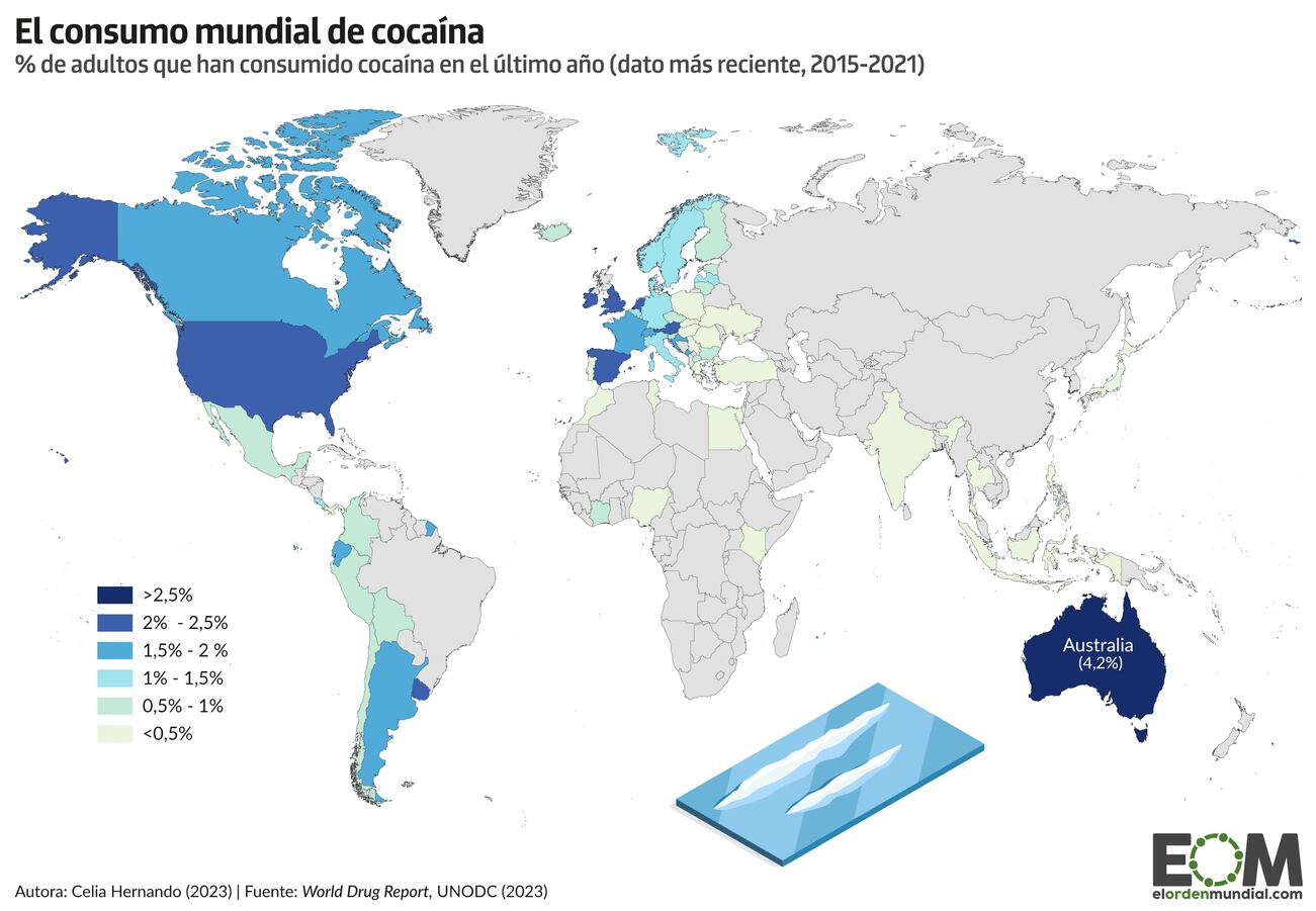 Mapa mundial de consumo de cocaína - crédito elordenmundial.com