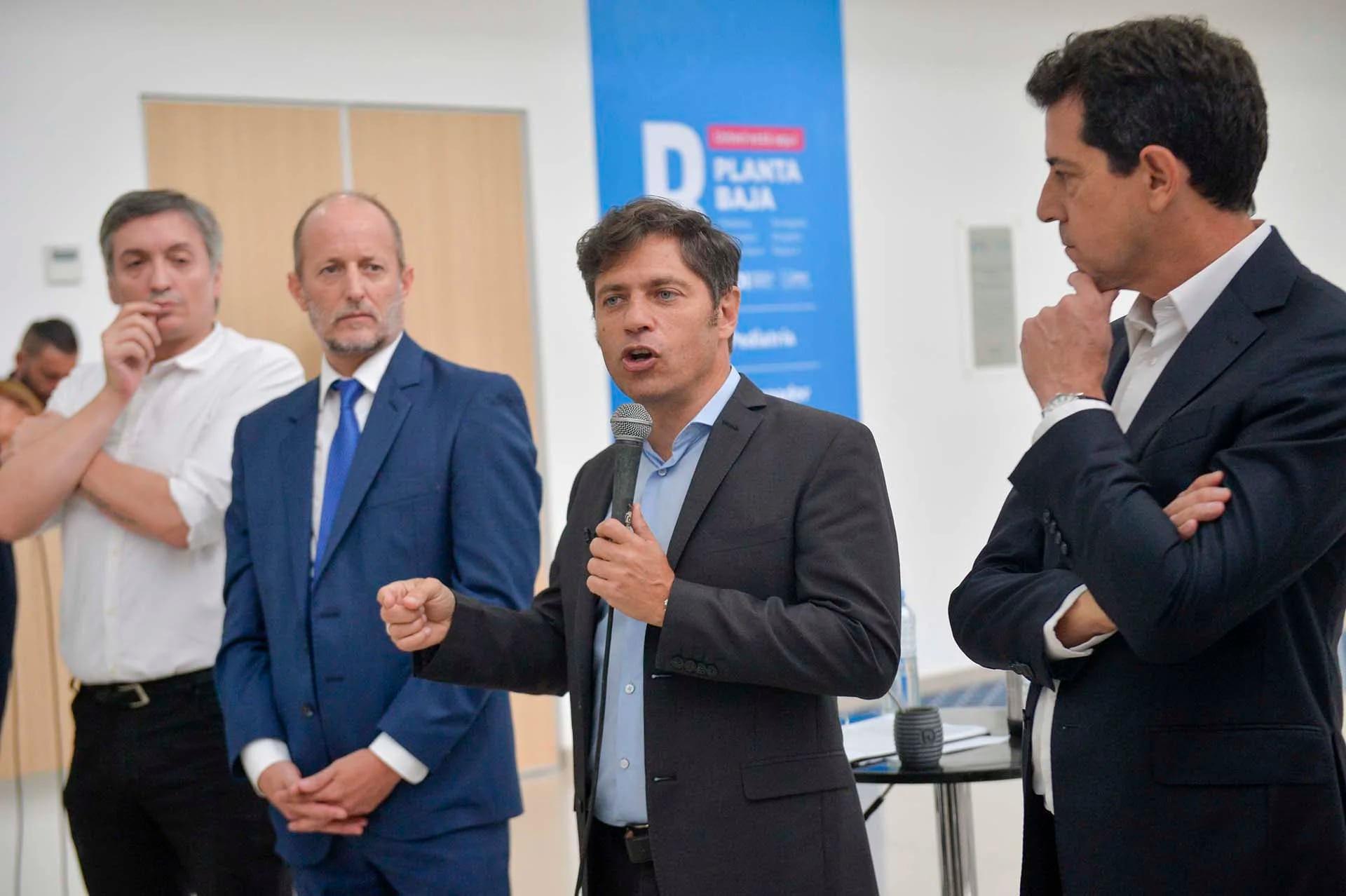 Axel Kicillof, Martín Insaurralde, Máximo Kirchner y Eduardo de Pedro en un acto en Lomas de Zamora