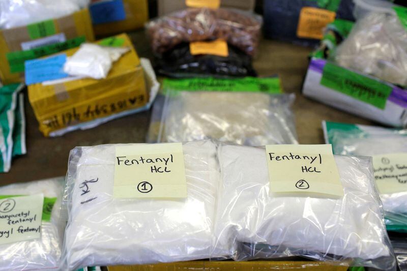 Foto de archivo de bolsas plásticas con fentanilo en el O'Hare International Airport en Chicago, Illinois.( REUTERS/Joshua Lott)