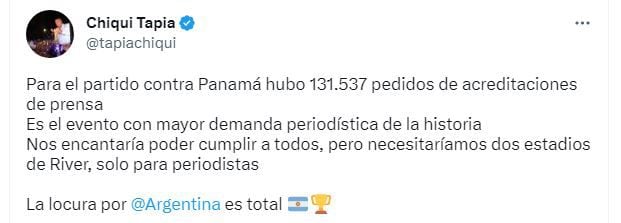 El mensaje de Chiqui Tapia frente a la gran demanda de acreditaciones para el amistoso de Argentina y Panamá