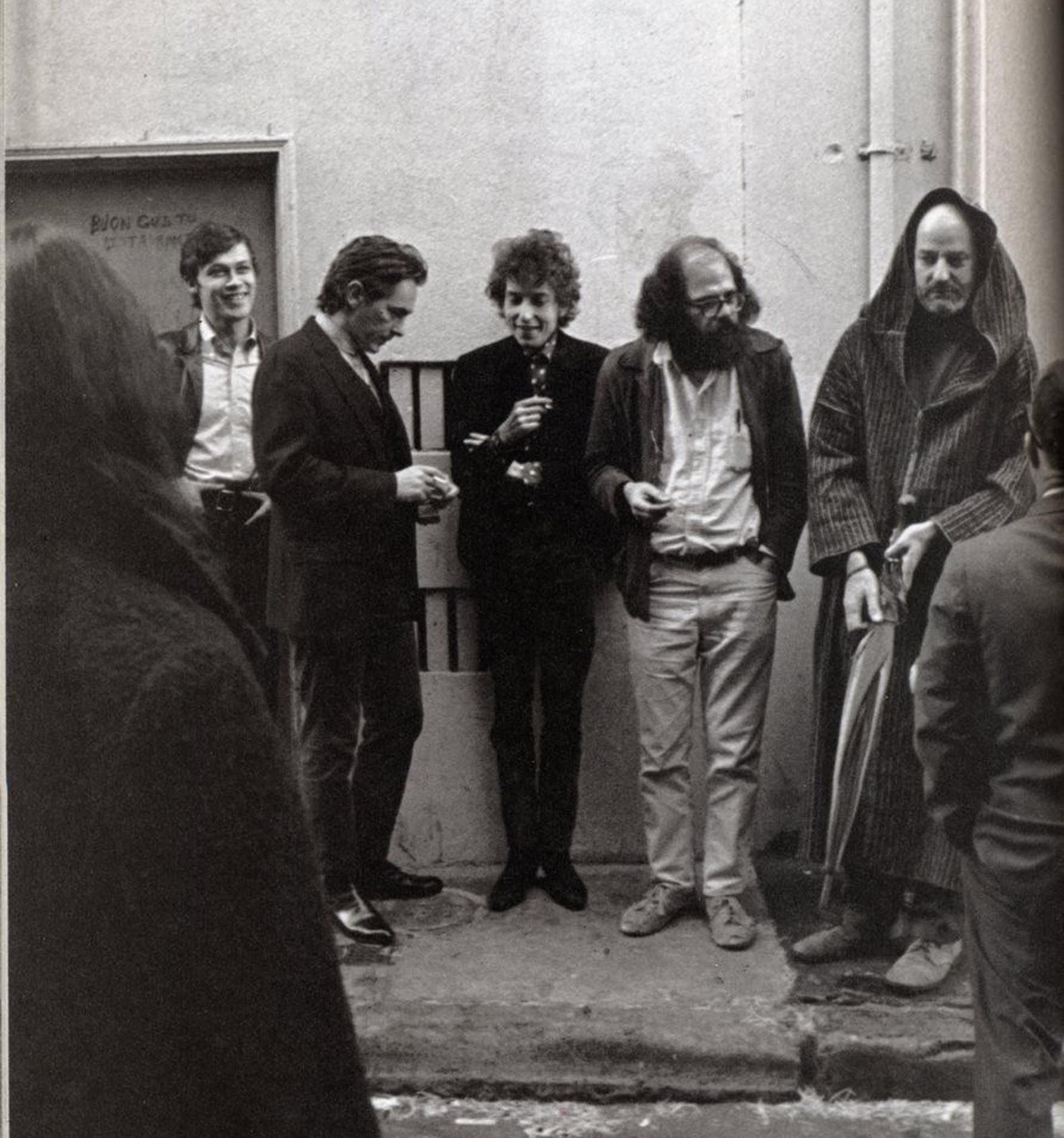 Robbie Robertson, Bob Dylan, Allen Ginsberg y Lawrence Ferlinghetti en los años 70