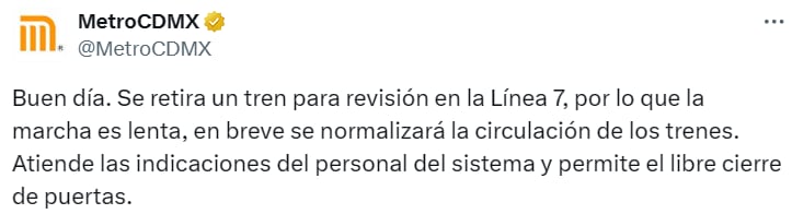 Avance en tiempo real de las diversas líneas del STC capitalino. (TW Metro CDMX)