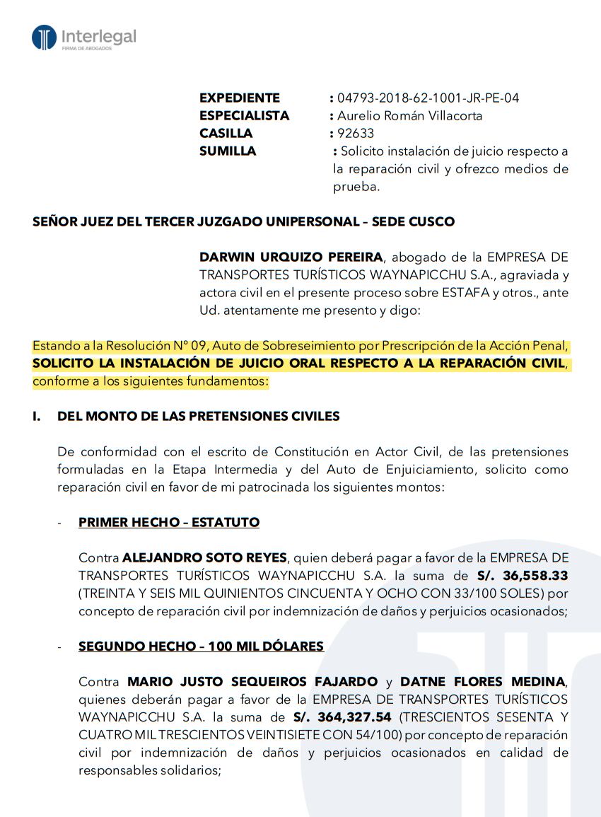 Piden que Alejandro Soto pague reparación civil en proceso por estafa