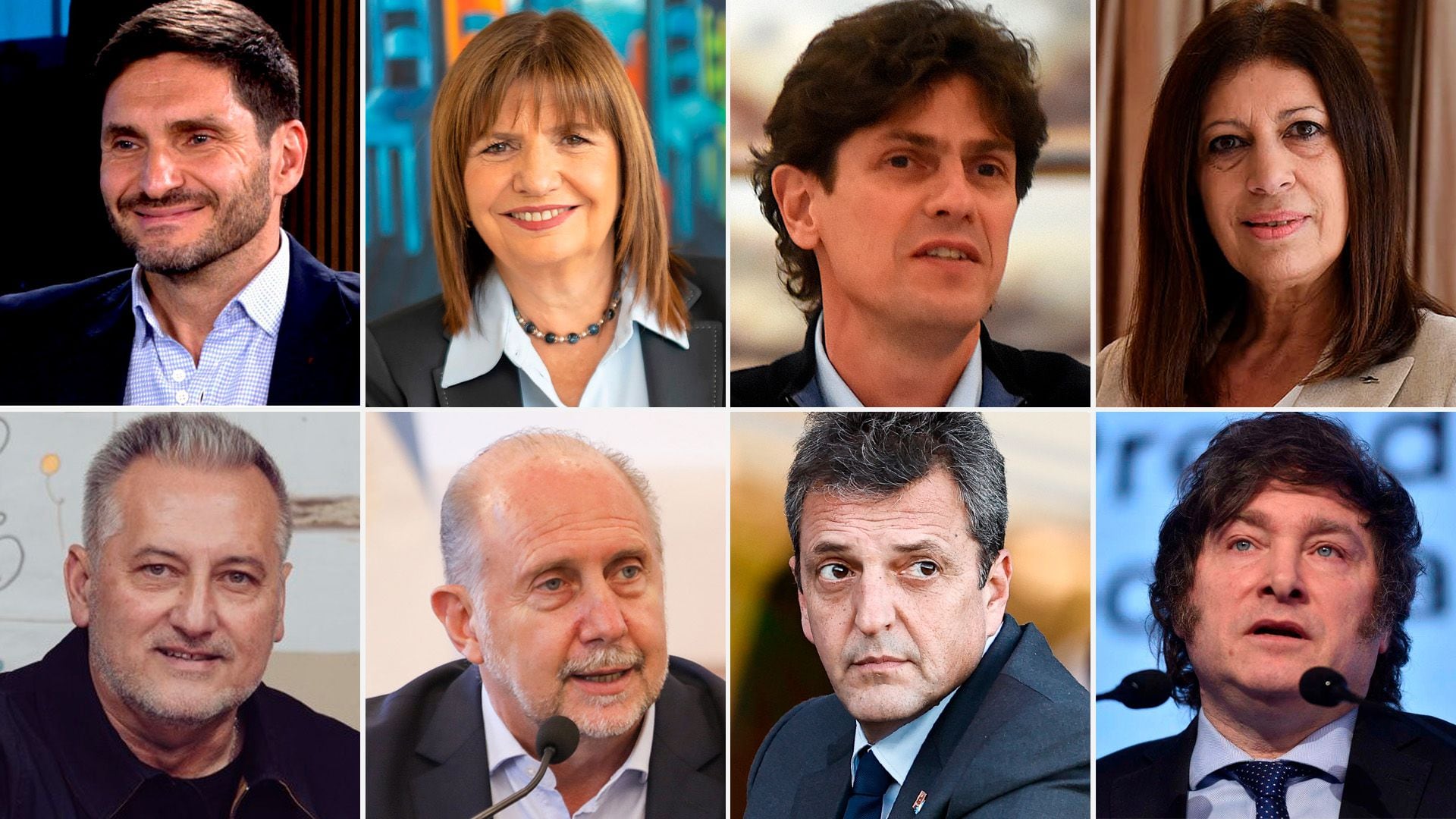 Arriba. Pullaro, Bullrich, Lousteau y Clara García. Abajo Marcelo Lewandowski, Perotti, Massa y Milei