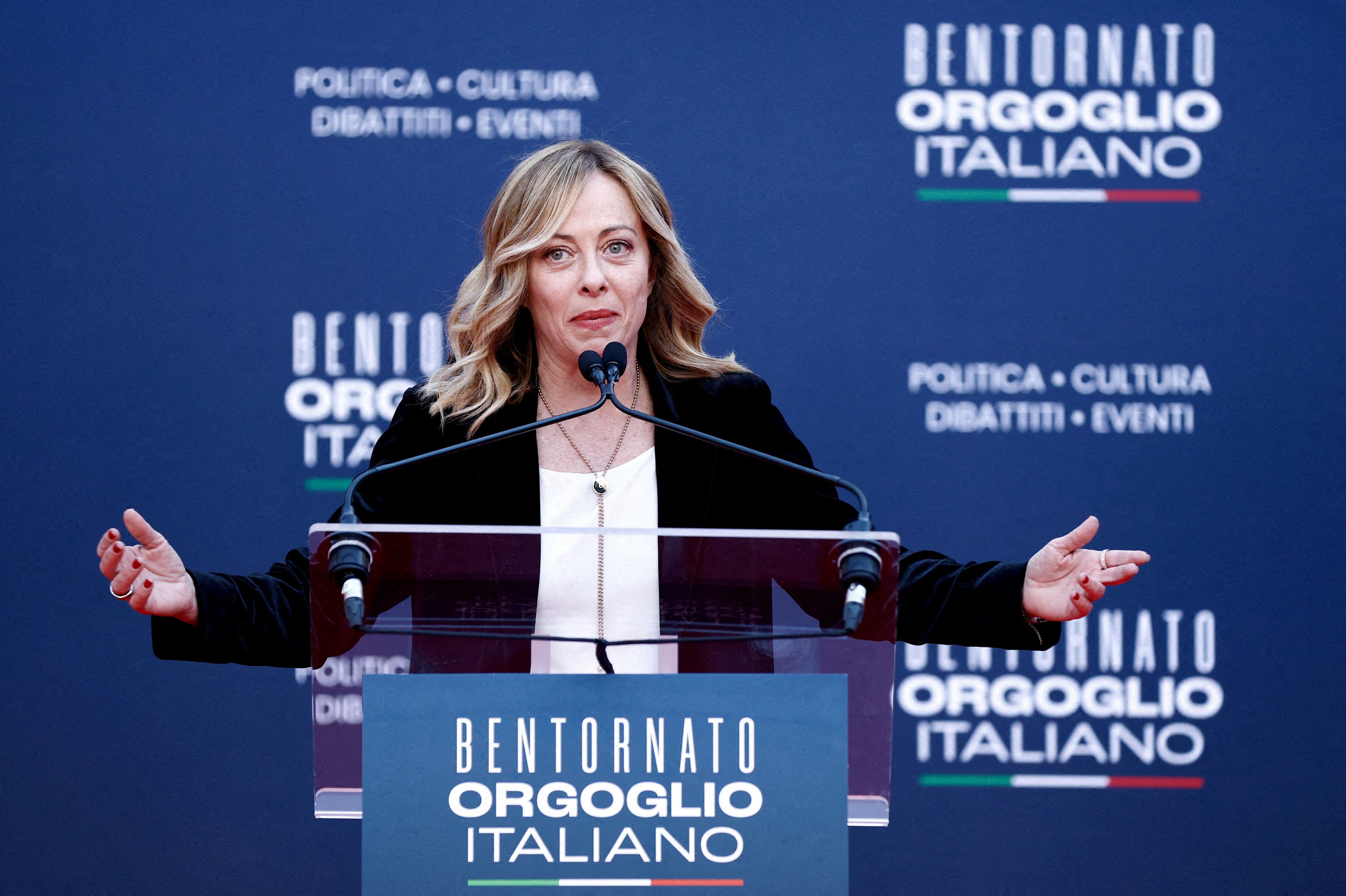 FILE PHOTO: Italian Prime Minister Giorgia Meloni attends political festival Atreju organised by Brothers of Italy (Fratelli d'Italia) right-wing party, in Rome, Italy, December 16, 2023. REUTERS/Guglielmo Mangiapane/File Photo