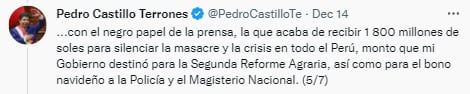 Tuit de Pedro Castillo