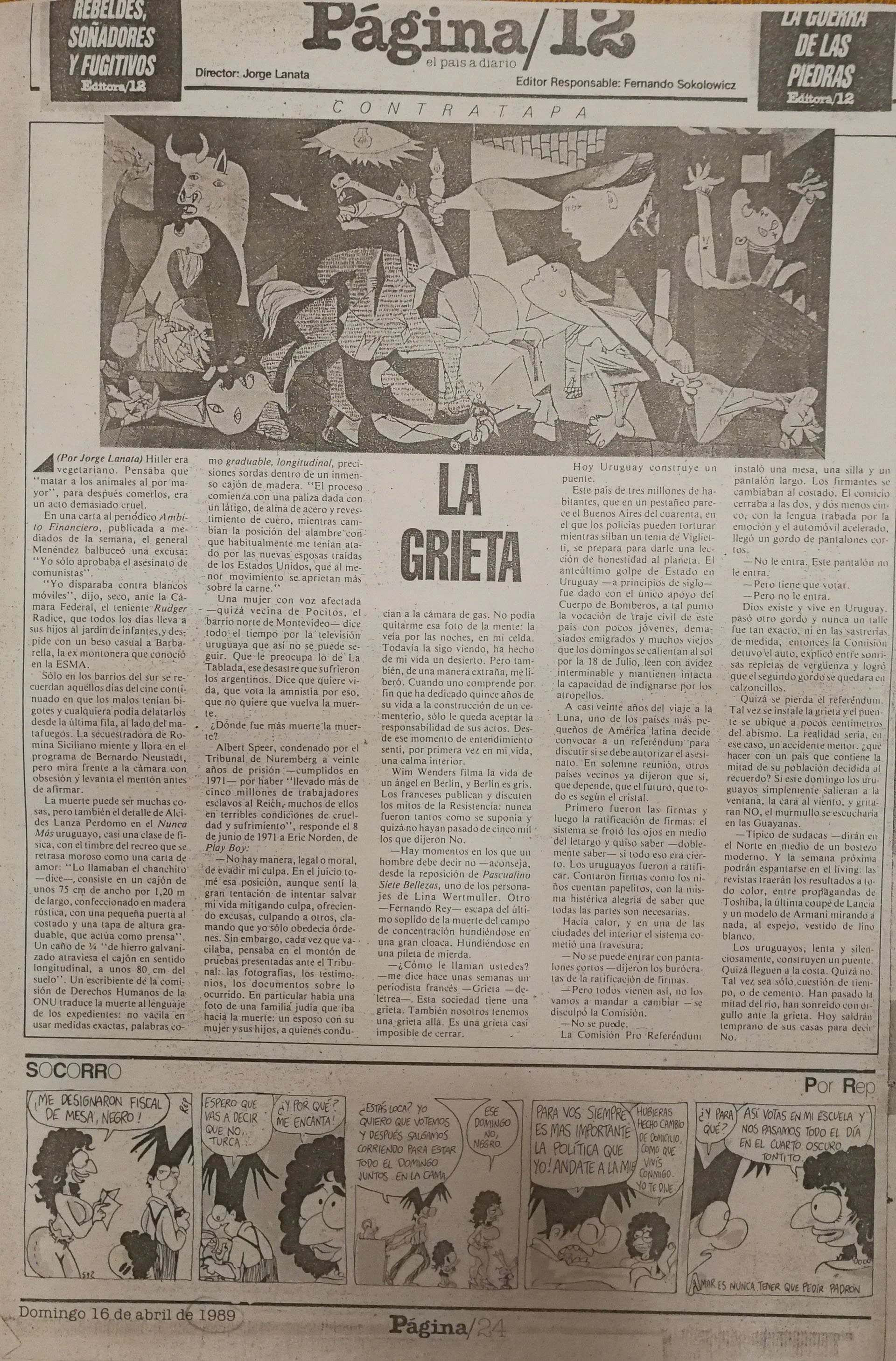 Contratapa en la que Lanata “inventó” la grieta, muchos años atrás