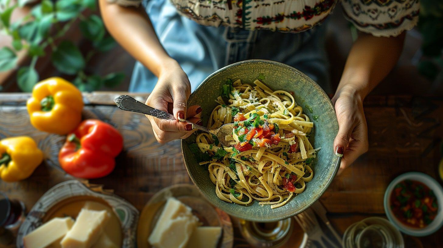 Preparación de pasta italiana, queso parmesano, albahaca fresca, cocina gourmet, elaboración artesanal - (Imagen Ilustrativa Infobae)