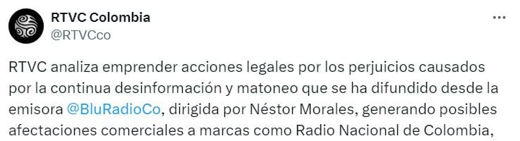 RTVC aclara que posee los derechos de transmisión de los Juegos Olímpicos, rechazando la desinformación difundida por Blu Radio, y evalúa posibles acciones judiciales para proteger su reputación - crédito captura de pantalla X