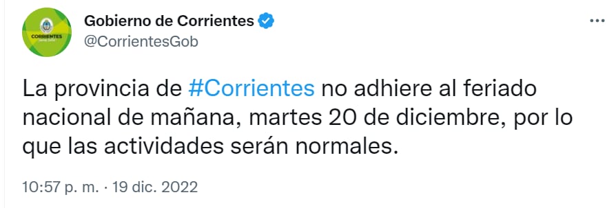 El breve comunicado de Corrientes