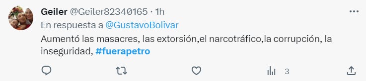 Ante el escándalo del presunto conocimiento que tenía Gustavo Petro sobre los dineros ilícitos en su campaña presidencial, muchos ciudadanos han mostrado su desaprobación hacia el presidente. Twitter/@Geiler8240165