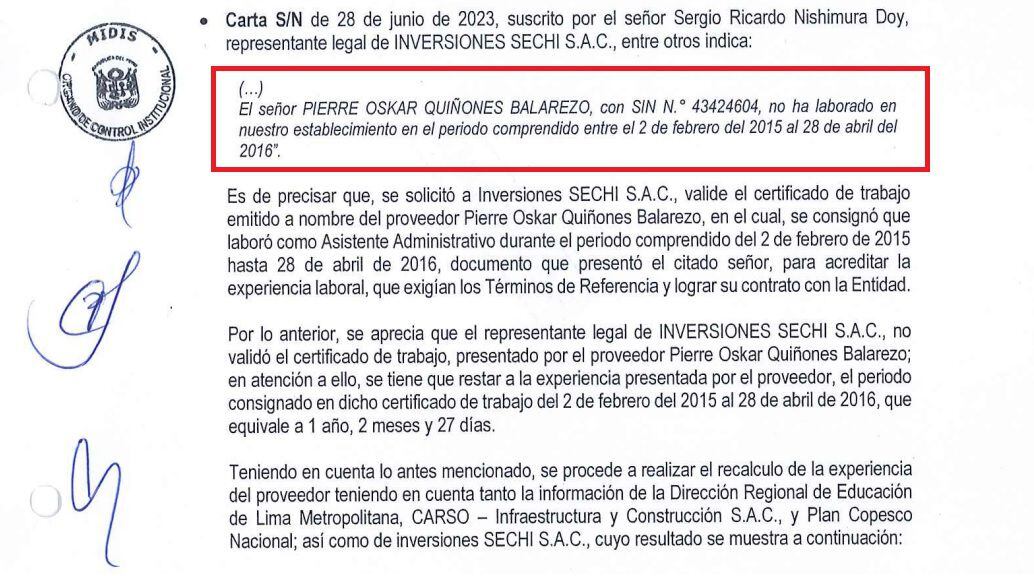 Contraloría informa que proveedor del MIDIS y cercano a la presidenta Boluarte habría mentido sobre su experiencia laboral.