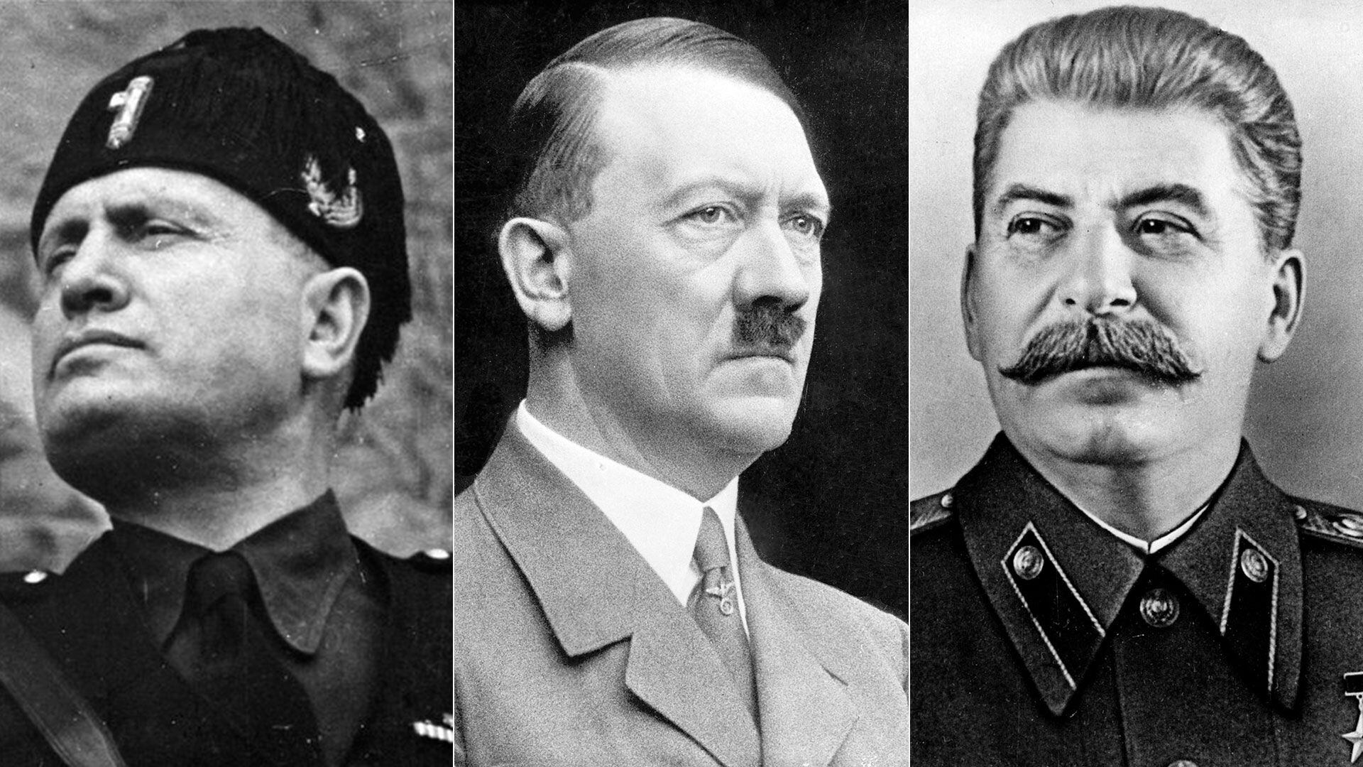 Benito Mussolini, Adolf Hitler y Iósif Stalin gobernaron durante el siglo XX en Italia, Alemania y la Unión Soviética.