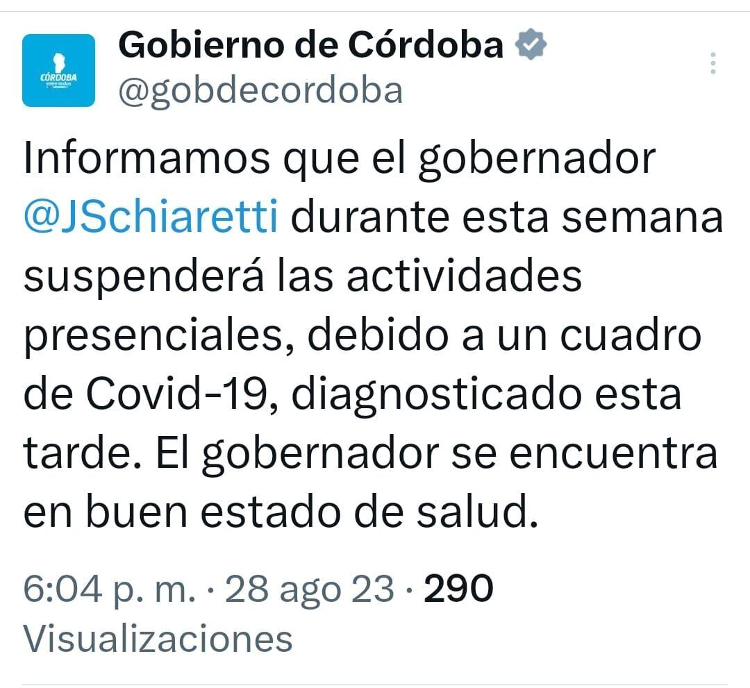 El mensaje del gobierno de Córdoba 
